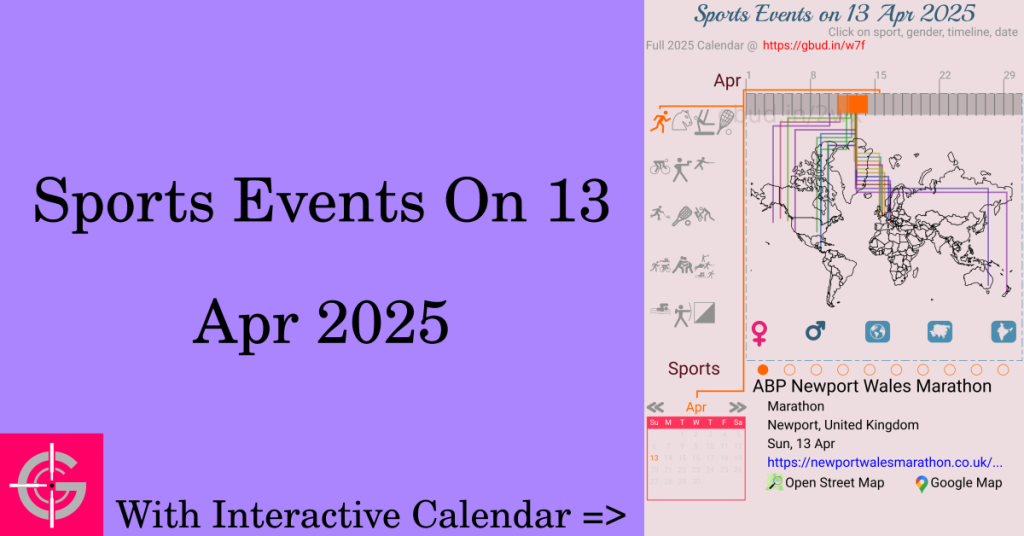 Sports events on 13 April 2025 with Interactive Calendar