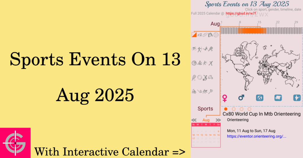 Sports events on 13 August 2025 with Interactive Calendar