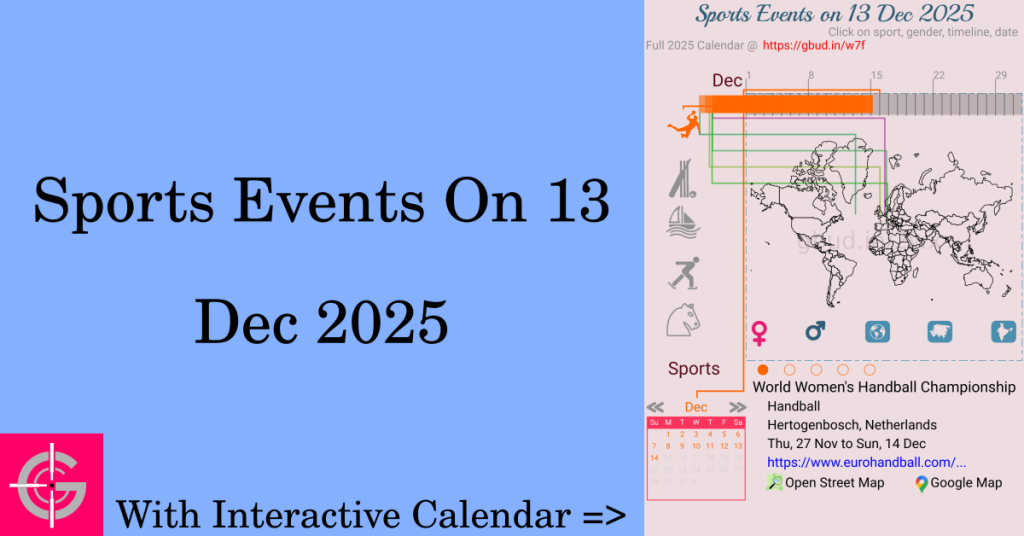 Sports events on 13 December 2025 with Interactive Calendar