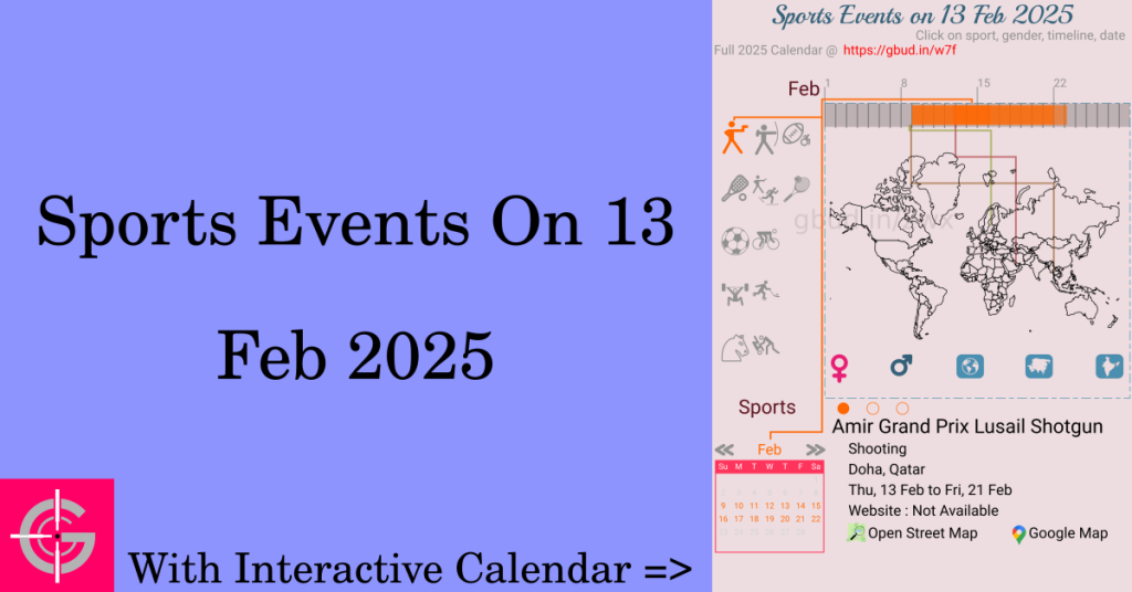 Sports events on 13 February 2025 with Interactive Calendar