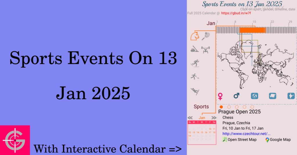 Sports events on 13 January 2025 with Interactive Calendar