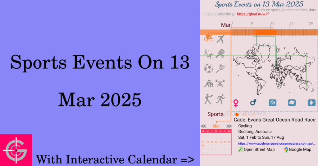 Sports events on 13 March 2025 with Interactive Calendar