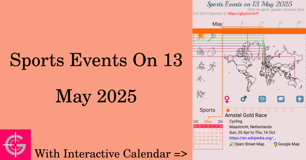 Sports events on 13 May 2025 with Interactive Calendar