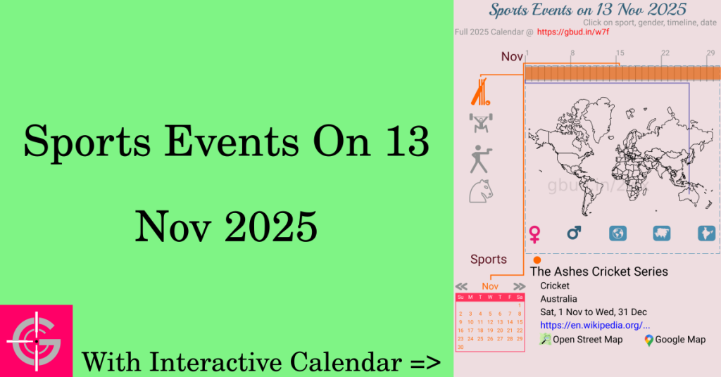 Sports events on 13 November 2025 with Interactive Calendar