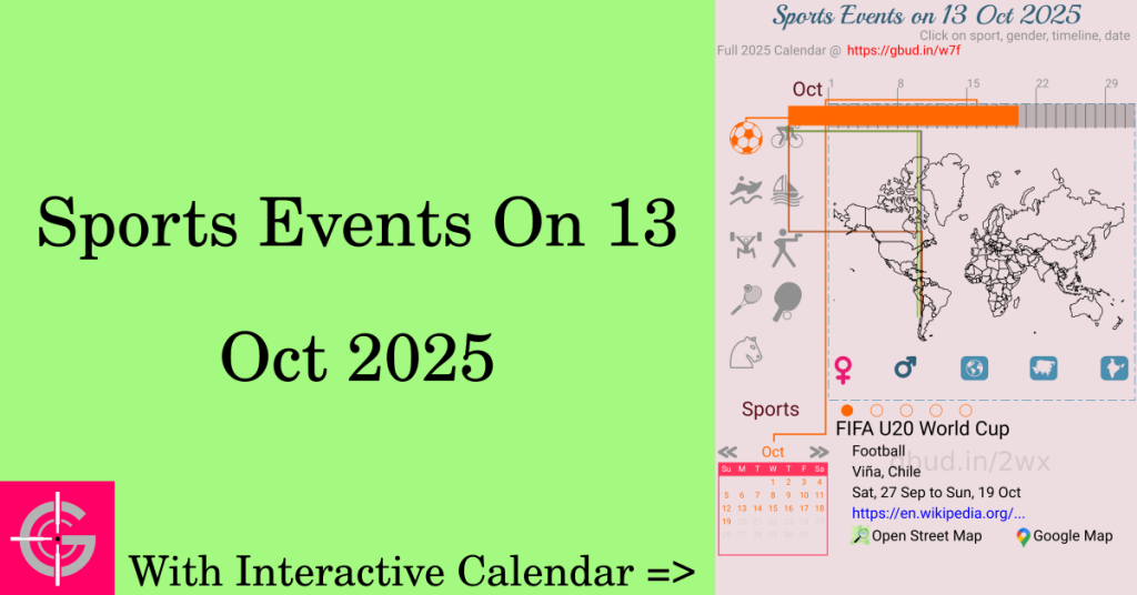 Sports events on 13 October 2025 with Interactive Calendar