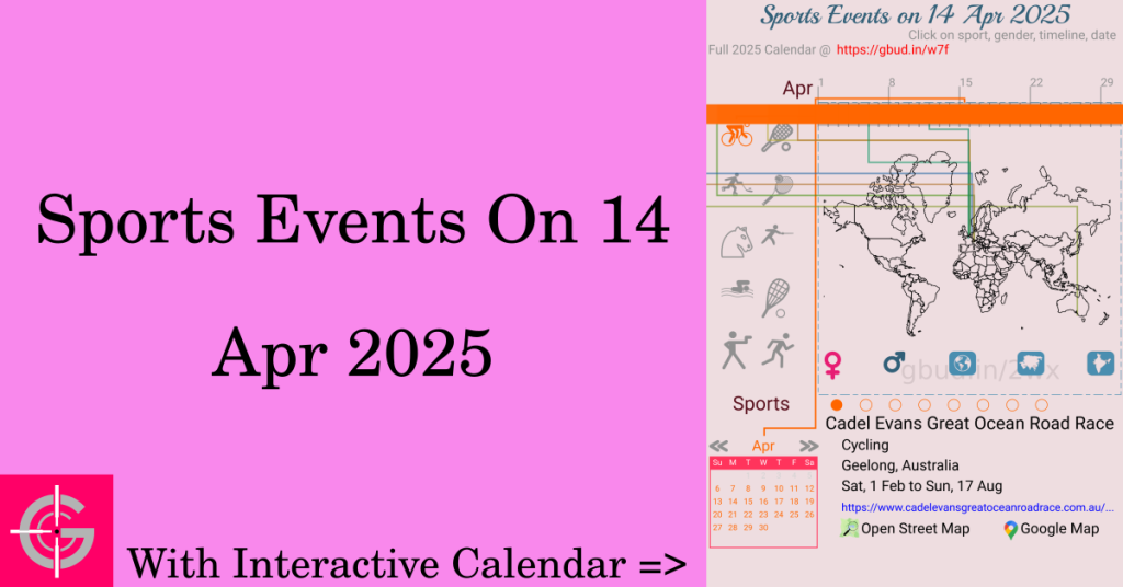 Sports events on 14 April 2025 with Interactive Calendar