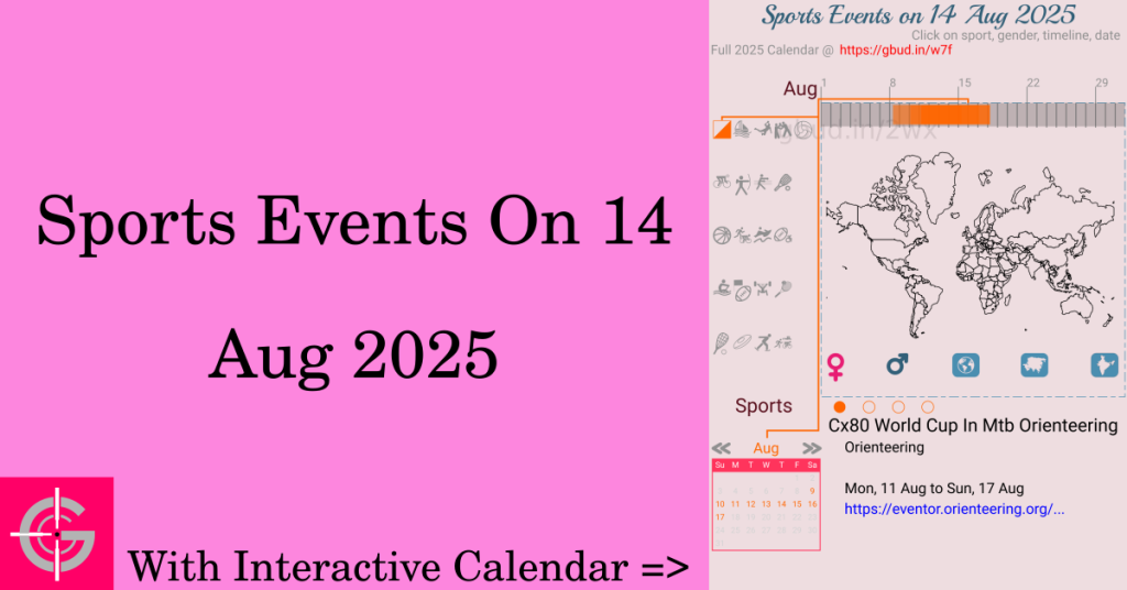 Sports events on 14 August 2025 with Interactive Calendar