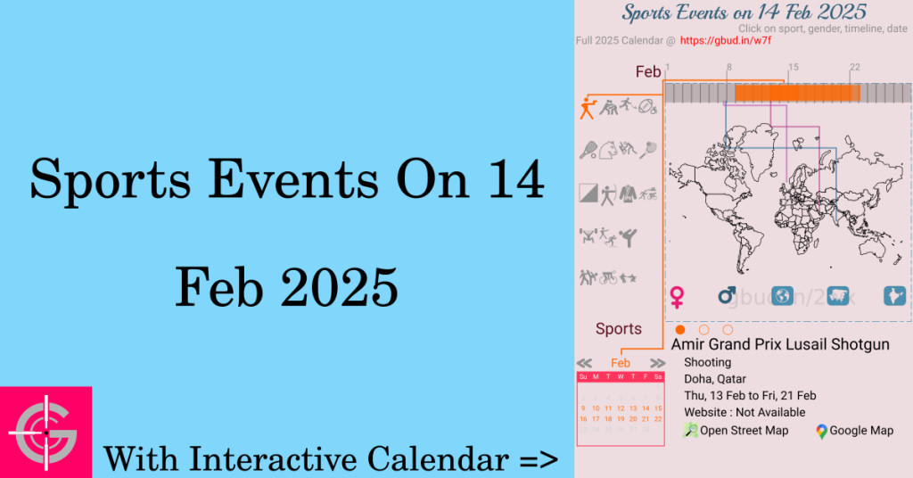 Sports events on 14 February 2025 with Interactive Calendar