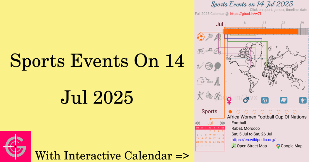 Sports events on 14 July 2025 with Interactive Calendar