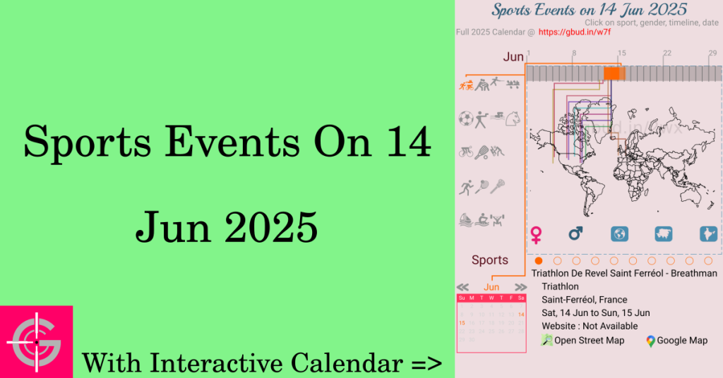 Sports events on 14 June 2025 with Interactive Calendar