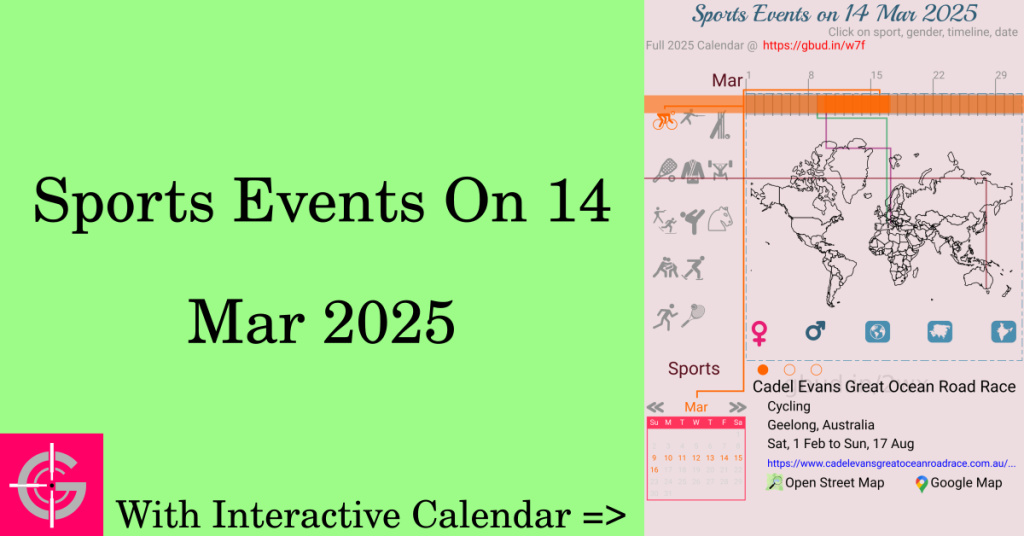 Sports events on 14 March 2025 with Interactive Calendar