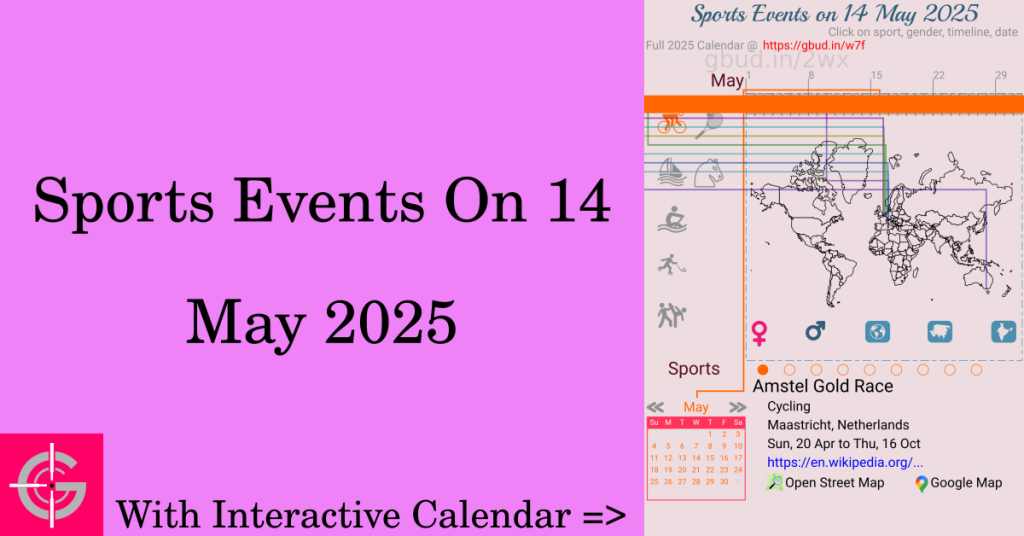 Sports events on 14 May 2025 with Interactive Calendar