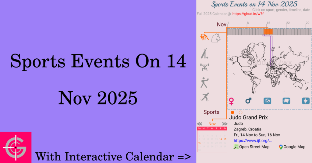 Sports events on 14 November 2025 with Interactive Calendar