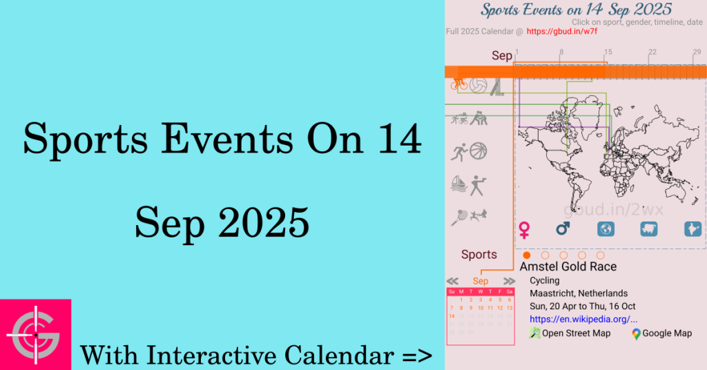 Sports events on 14 September 2025 with Interactive Calendar