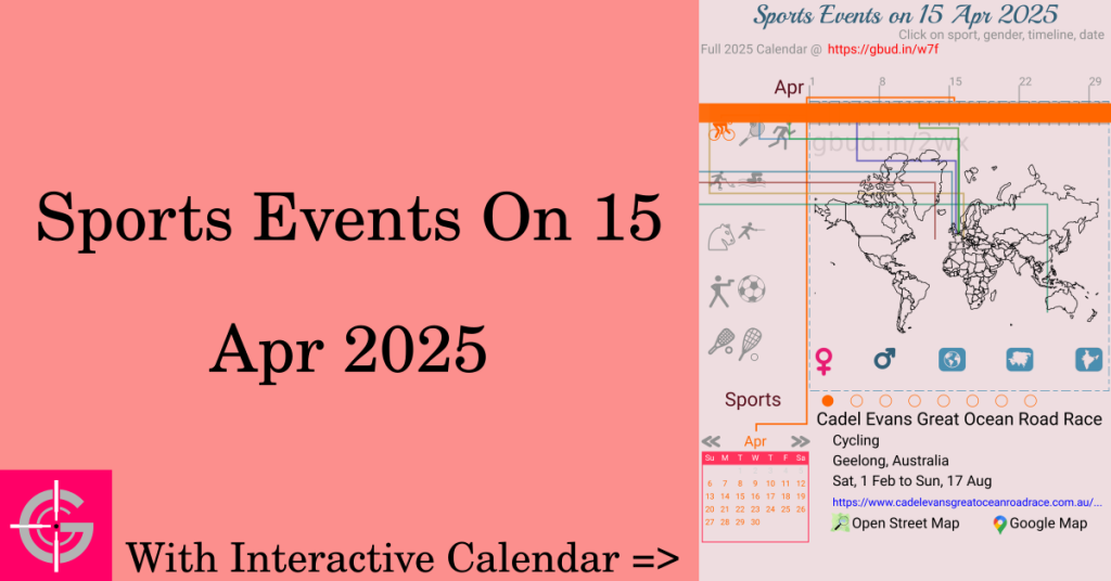 Sports events on 15 April 2025 with Interactive Calendar