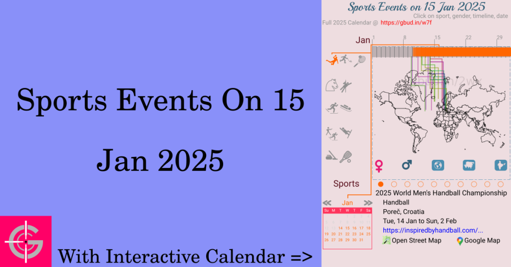 Sports events on 15 January 2025 with Interactive Calendar