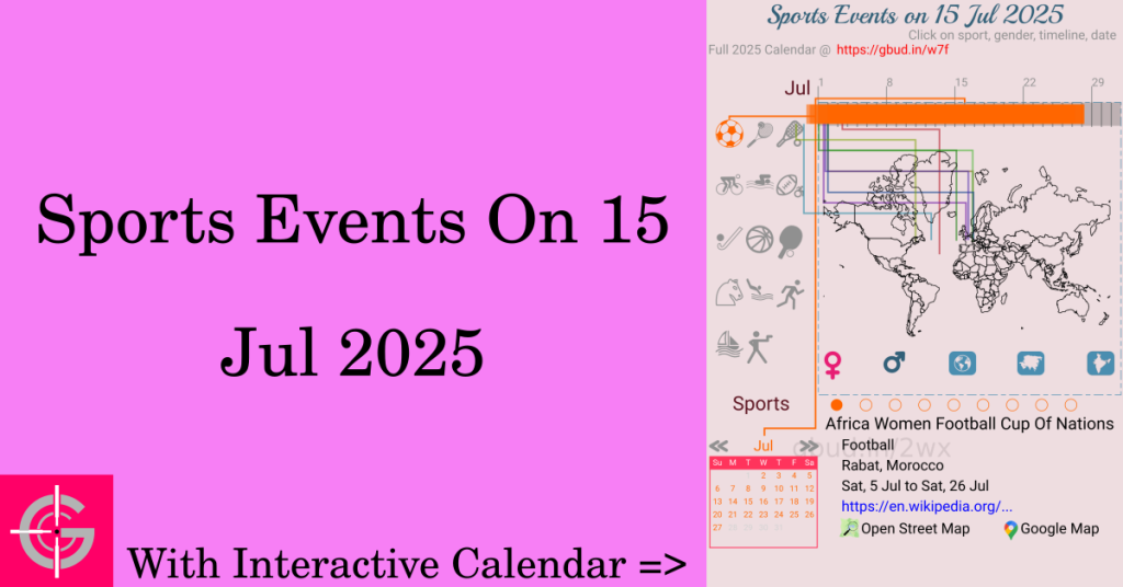 Sports events on 15 July 2025 with Interactive Calendar