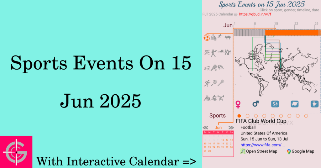 Sports events on 15 June 2025 with Interactive Calendar