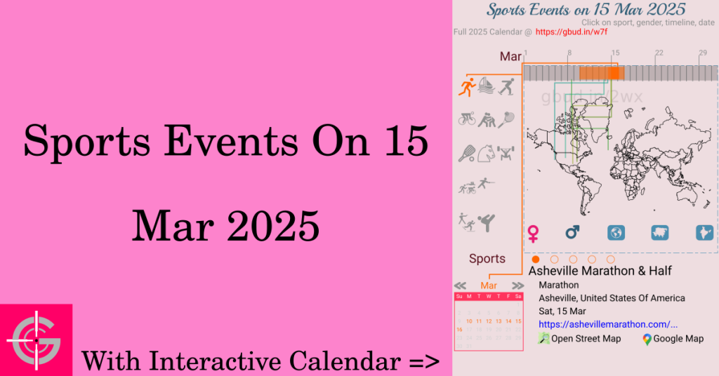 Sports events on 15 March 2025 with Interactive Calendar