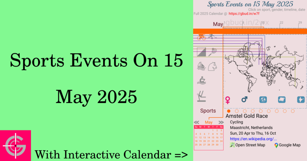 Sports events on 15 May 2025 with Interactive Calendar