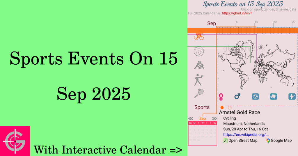 Sports events on 15 September 2025 with Interactive Calendar