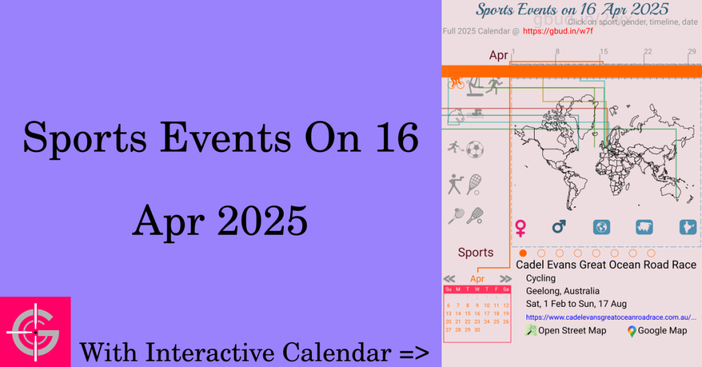 Sports events on 16 April 2025 with Interactive Calendar