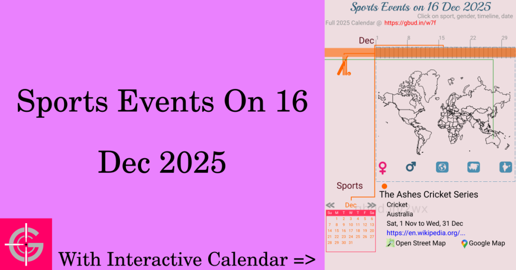 Sports events on 16 December 2025 with Interactive Calendar