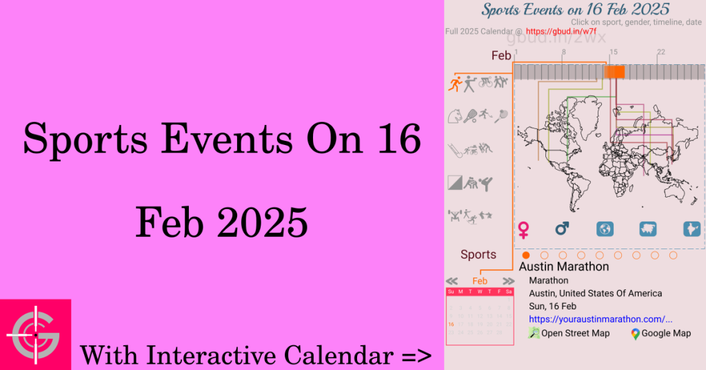 Sports events on 16 February 2025 with Interactive Calendar