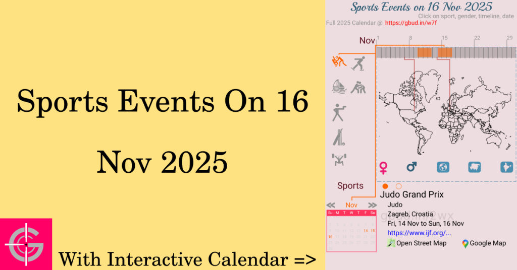 Sports events on 16 November 2025 with Interactive Calendar