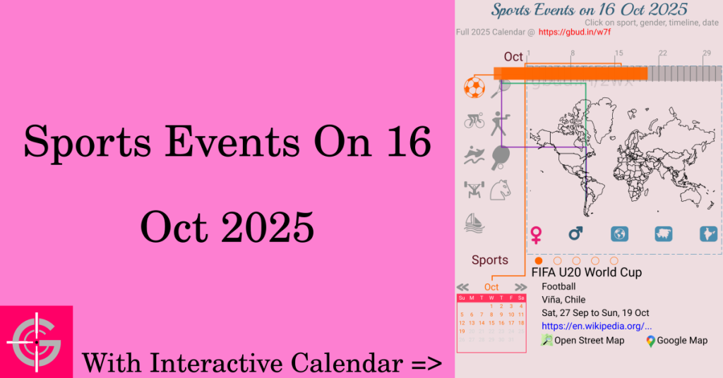 Sports events on 16 October 2025 with Interactive Calendar