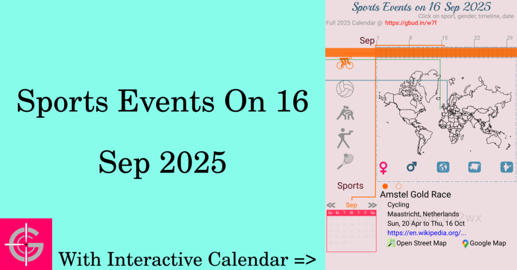 Sports events on 16 September 2025 with Interactive Calendar