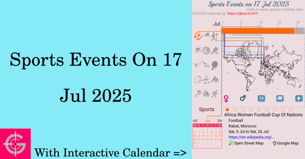 Sports events on 17 July 2025 with Interactive Calendar