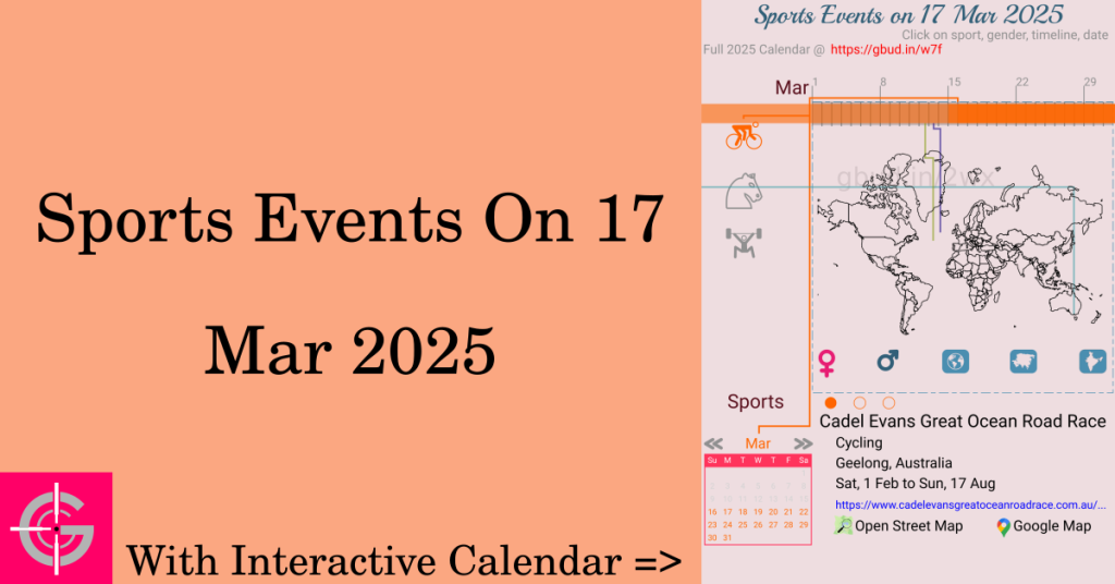 Sports events on 17 March 2025 with Interactive Calendar