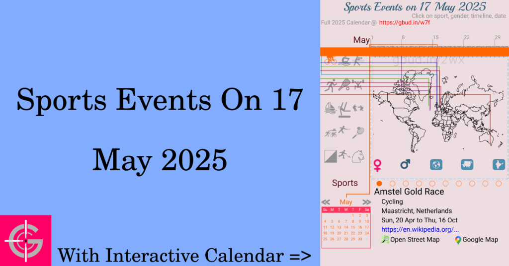 Sports events on 17 May 2025 with Interactive Calendar