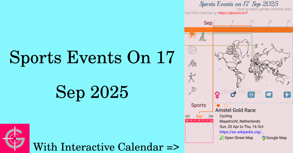 Sports events on 17 September 2025 with Interactive Calendar