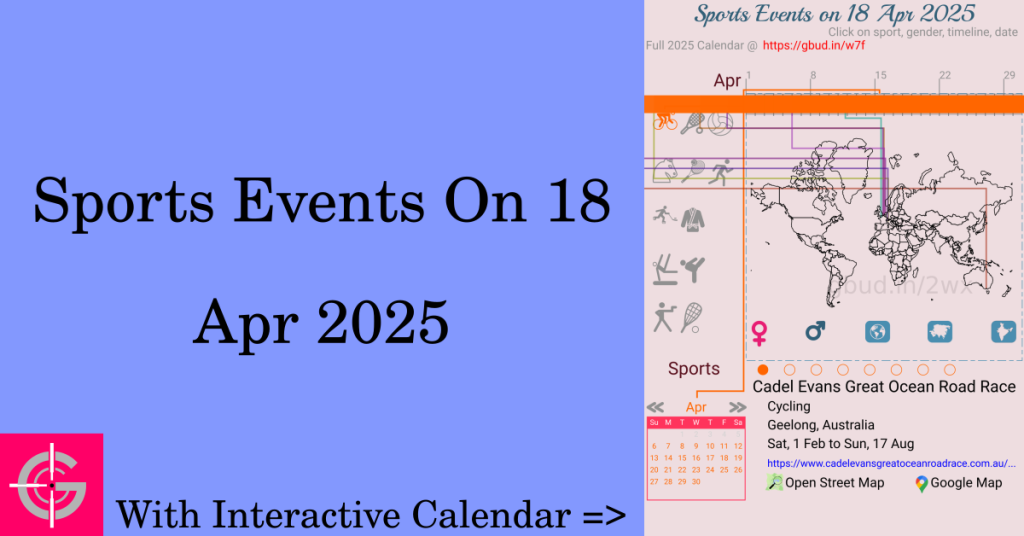 Sports events on 18 April 2025 with Interactive Calendar