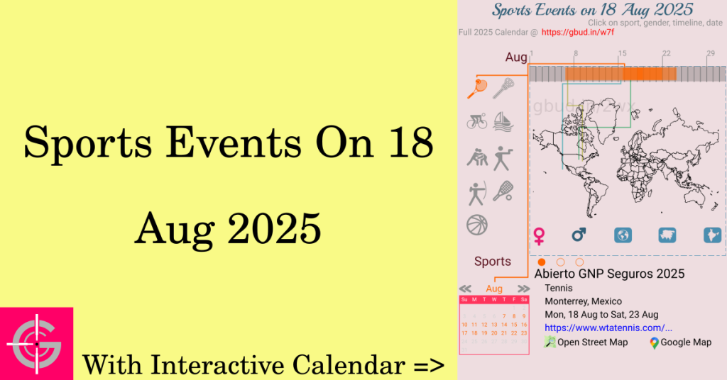 Sports events on 18 August 2025 with Interactive Calendar