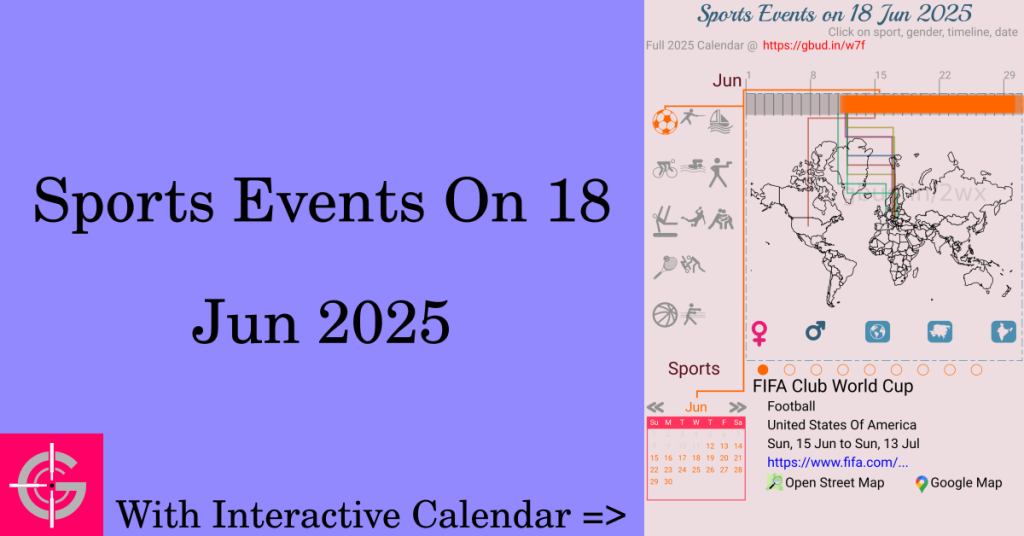 Sports events on 18 June 2025 with Interactive Calendar