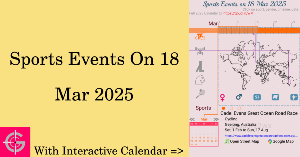 Sports events on 18 March 2025 with Interactive Calendar