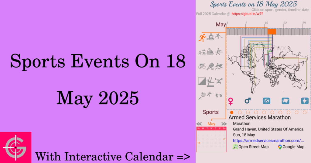 Sports events on 18 May 2025 with Interactive Calendar