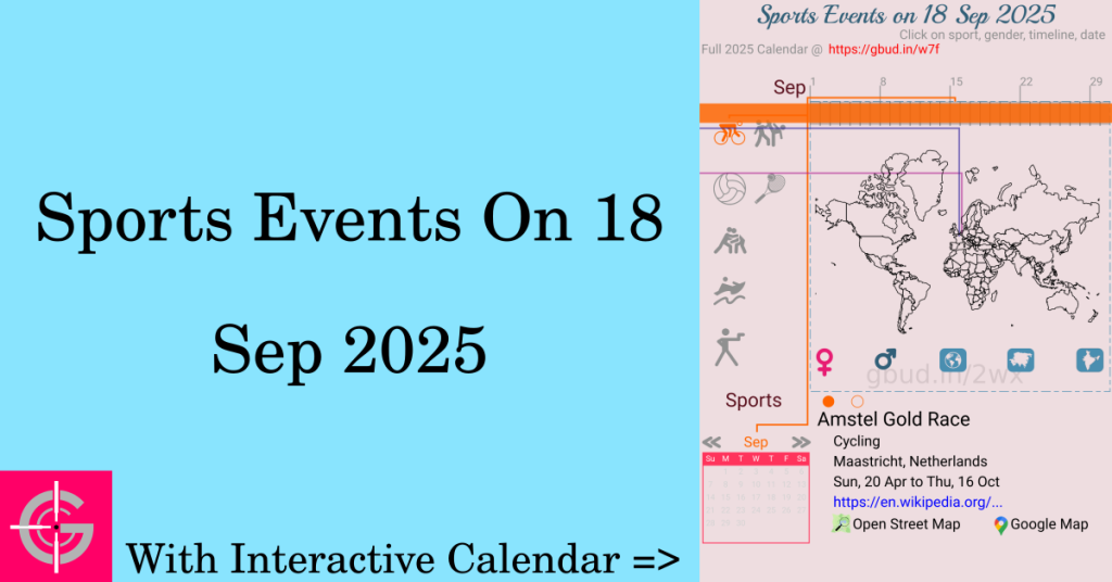 Sports events on 18 September 2025 with Interactive Calendar