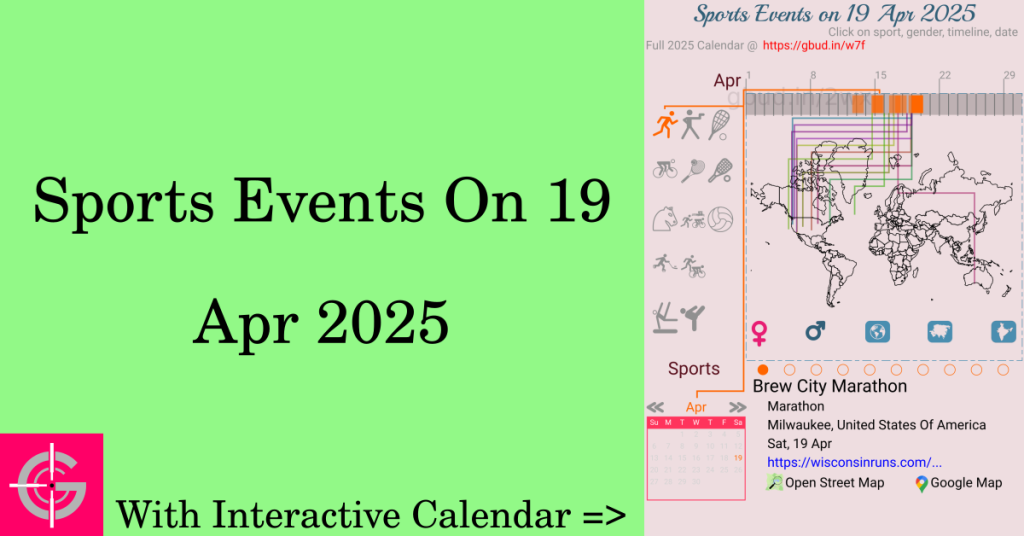 Sports events on 19 April 2025 with Interactive Calendar