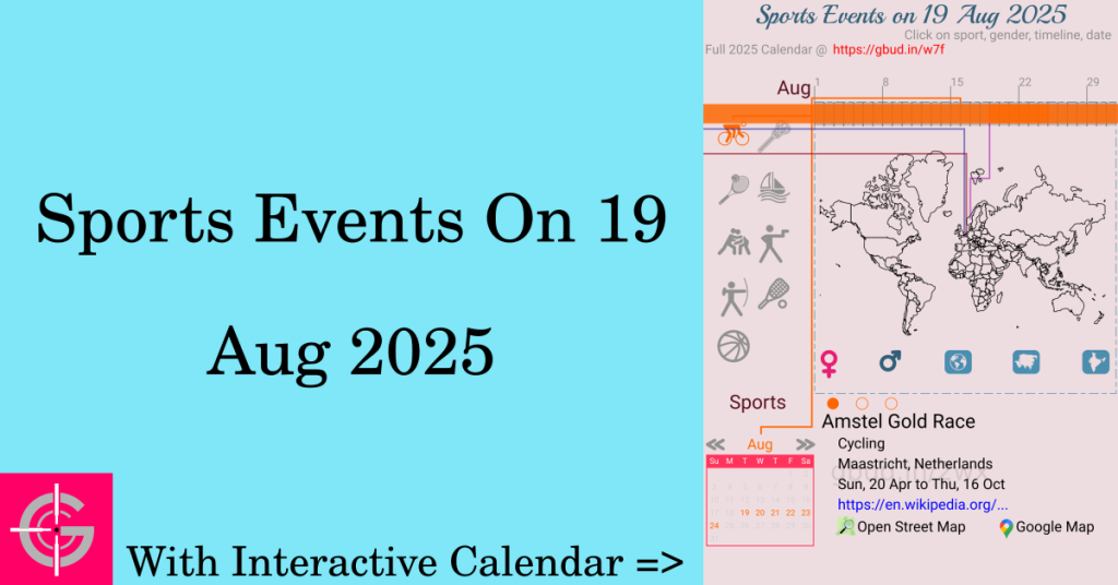 Sports events on 19 August 2025 with Interactive Calendar