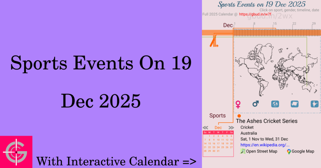 Sports events on 19 December 2025 with Interactive Calendar