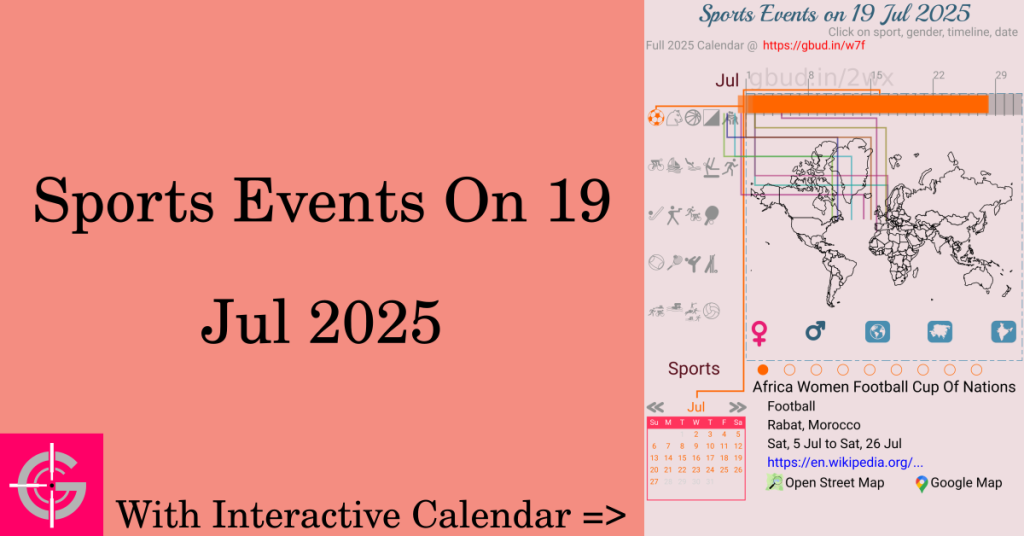 Sports events on 19 July 2025 with Interactive Calendar