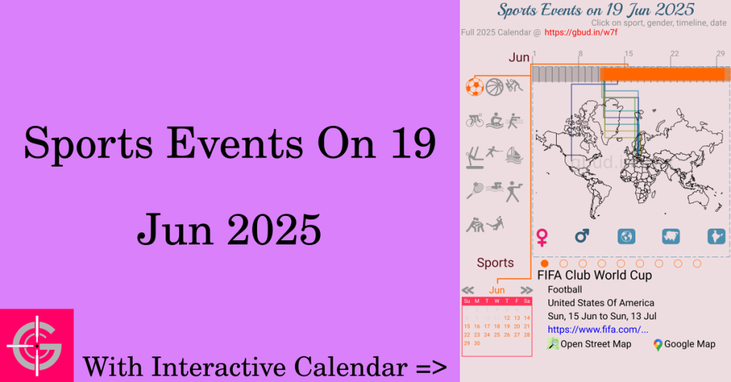 Sports events on 19 June 2025 with Interactive Calendar