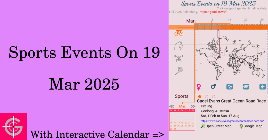 Sports events on 19 March 2025 with Interactive Calendar