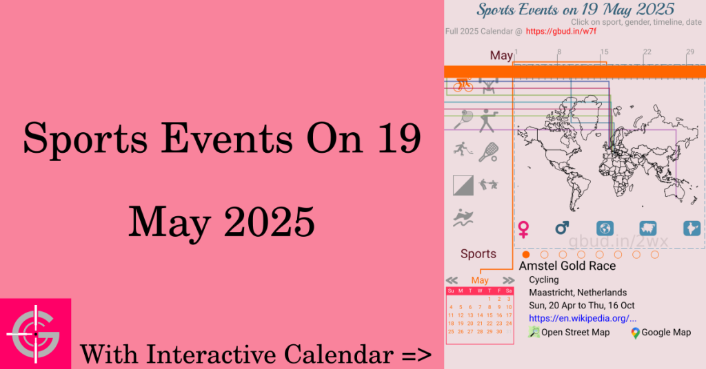 Sports events on 19 May 2025 with Interactive Calendar