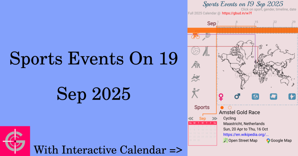 Sports events on 19 September 2025 with Interactive Calendar