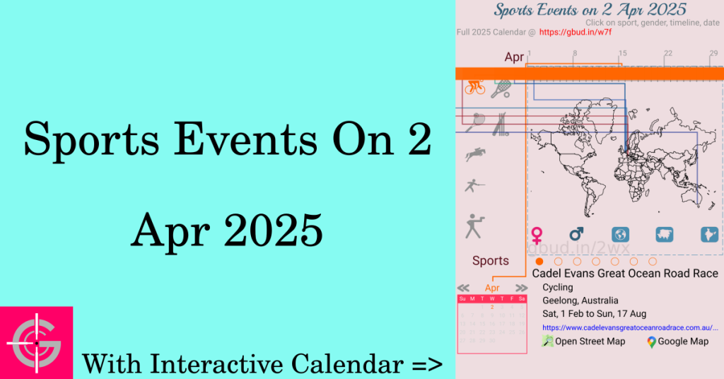 Sports events on 2 April 2025 with Interactive Calendar